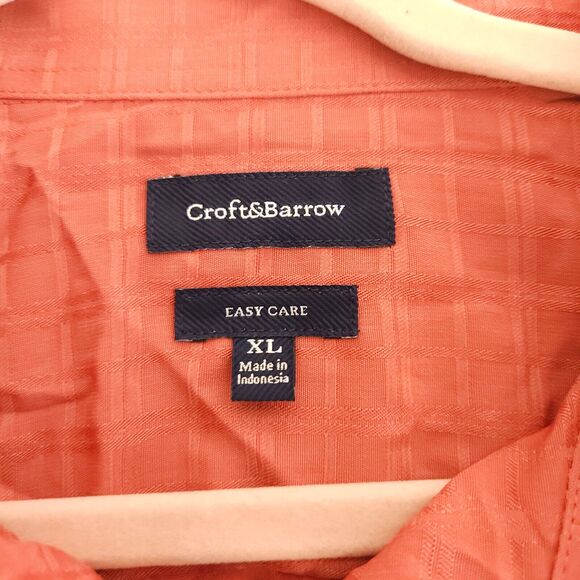 NWT Croft & Borrow Mens XL Pinkish Red Easy Care Polyester Button Down Shirt - Picture 4 of 7